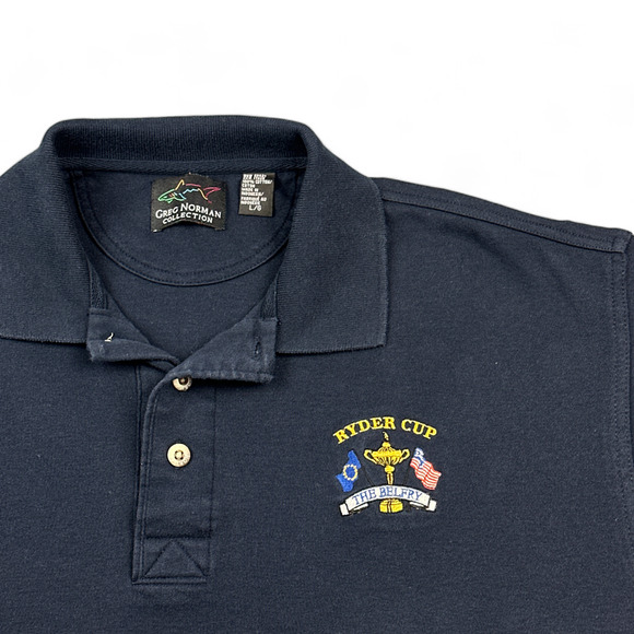 Vintage Greg Norman Polo Shirt Adult LARGE Blue Ryder Cup Belfry 2002 Golf Y2K - Picture 2 of 9